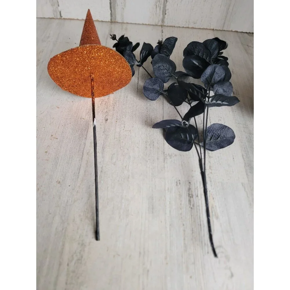 Halloween‎ flower pick witch hat flower Pumpkin set glitter